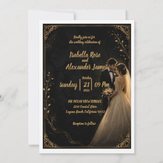 Zeitlose schwarze Hochzeitseinladung Einladung