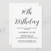 Zeitlose schwarze Kalligrafie 90. Geburtstag Einladung (Vorne/Hinten)