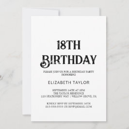 Zeitlose schwarze Kalligraphie 18. Geburtstag Einladung