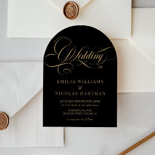 Zeitlose schwarze und goldene Alles-in-einem-Hochz Einladung