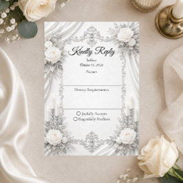 Zeitlose Silber-Elfenbein-Eleganz Hochzeit RSVP Karte