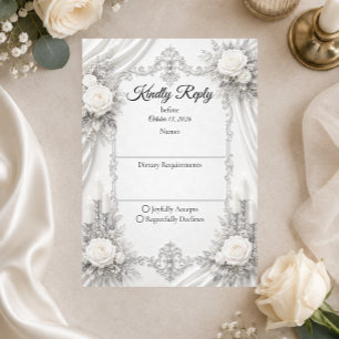 Zeitlose Silber-Elfenbein-Eleganz Hochzeit RSVP Karte