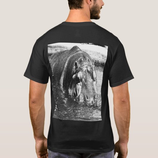 **"Zeitlose Stärke: Grauschwarz und Weiß Hippo T-Shirt (Rückseite)