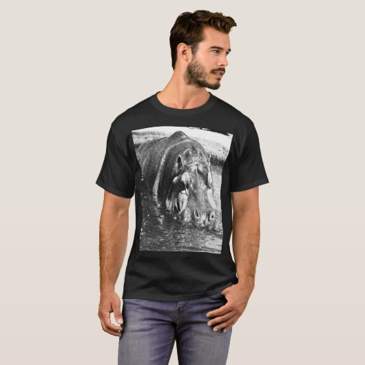 **"Zeitlose Stärke: Grauschwarz und Weiß Hippo T-Shirt (Vorne ganz)