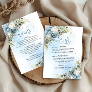 Zeitlose Staubblaue Blumen Goldene Hochzeitsdetail RSVP Karte