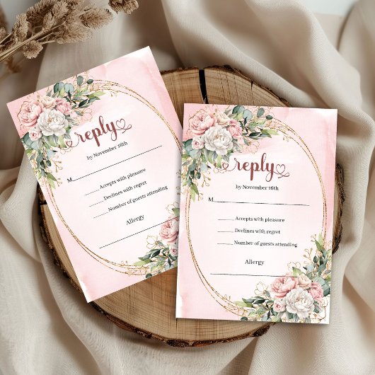 Zeitlose Staubige Pinke Grünzeug Hochzeit RSVP Karte