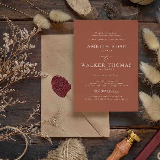 Zeitlose Terracotta Minimalistische Hochzeit Einla Einladung