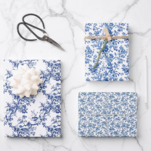 Zeitlose Toile-Blau 3 Geschenkpapier Set
