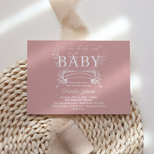 Zeitlose Vintage-Blumen-Baby-Party in Rosa Einladung