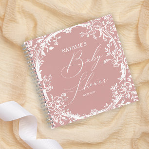 Zeitlose Vintage-Blumen-Baby-Party in Rosa Notizblock
