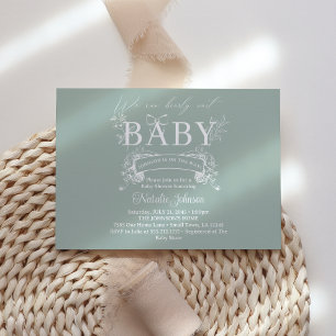 Zeitlose Vintage-Blumen Grün Babyparty Einladung