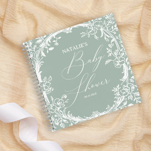 Zeitlose Vintage-Blumen Grün Babyparty Notizblock