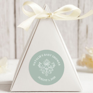 Zeitlose Vintage-Blumen Grün Babyparty Runder Aufkleber