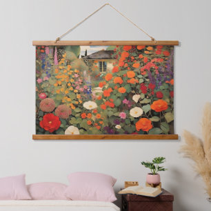 Zeitlose Vintage Hütte Landschaft Ölgemälde Wandteppich Mit Holzrahmen