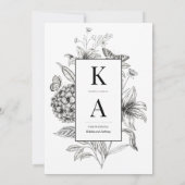 Zeitlose Vintage Schwarz-Weiß-Blumenhochzeit Einladung (Rückseite)