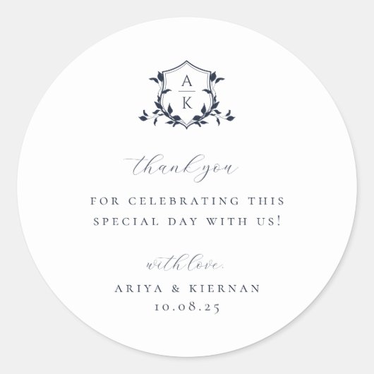 Zeitlose Wappen-Hochzeitmonographie Runder Aufkleber (Vorderseite)