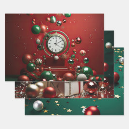 Zeitlose Weihnachtsschmuckuhr Geschenkpapier Set