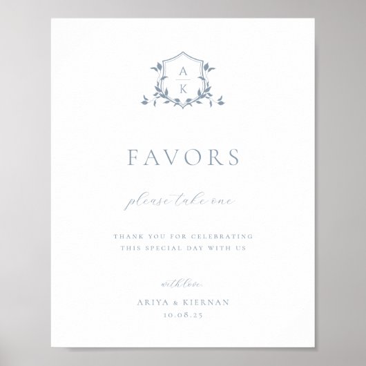 Zeitlose Weintrauben Dusty Blue Wappen Gefallen Ze Poster (Vorne)