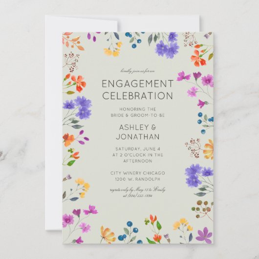 Zeitlose Wildblume Sage Green Engagement Party Einladung (Vorderseite)