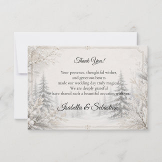 Zeitlose Winterwald-Eleganz-Hochzeit Dankeskarte