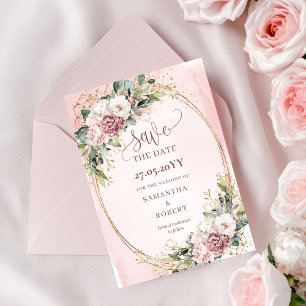 Zeitloser Aquarell-Staubrosa-Blumen-Save-The-Date Save The Date