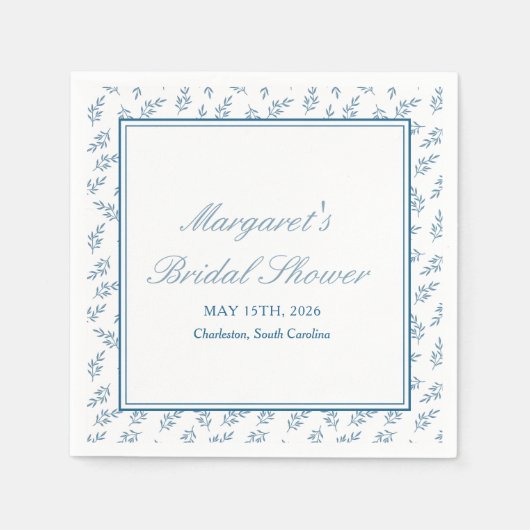 Zeitloser Blue Garden Elegantes klassisches Brautp Serviette (Vorderseite)