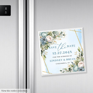 Zeitloser Boho Blue Floral Gold Rahmen Save the Da Magnet