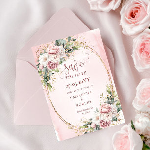 Zeitloser Boho-Roségold-Grünzeug-Save-The-Date-Kar Save The Date