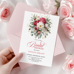 Zeitloser Boho-Rubinroter-Blush-Goldener-Polterabe Einladung