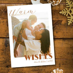 Zeitloser Braun Warm Wishes Zwei Strand Familienfo Feiertagskarte