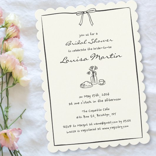 Zeitloser Chic Coquette Bow Brautparty Brunch Einladung