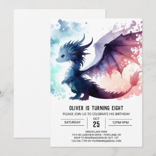 Zeitloser Drache Geburtstag Custom Einladung (Vorne/Hinten)