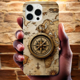 Zeitloser Explorer: Klassischer Kompass und antike iPhone 16 Pro Max Hülle