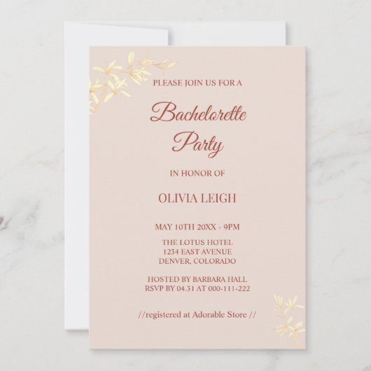 Zeitloser floraler rustikaler Junggeselinnen-Absch Einladung (Vorderseite)