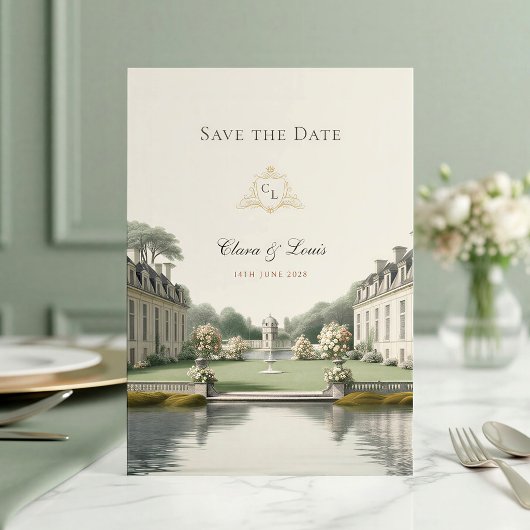 Zeitloser Garten | Französische Château-Monogramm- Save The Date