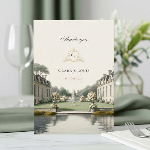 Zeitloser Garten   Französisches Château-Monogramm Dankeskarte