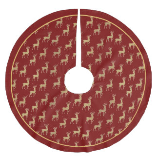 Zeitloser goldener Rentier auf rotem Weihnachtsbau Polyester Weihnachtsbaumdecke