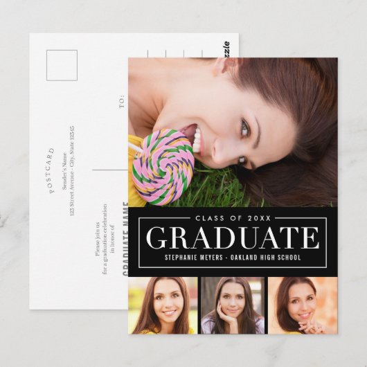 Zeitloser Grid EDITABLE FARBE Abschluss Postkarte (Vorne/Hinten)