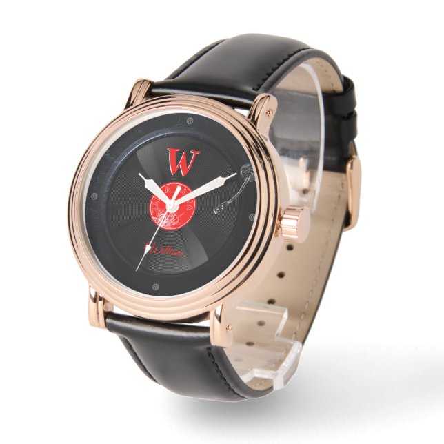 Zeitloser Groove: Personalisierte Retro-Turntable Armbanduhr (Winkel)