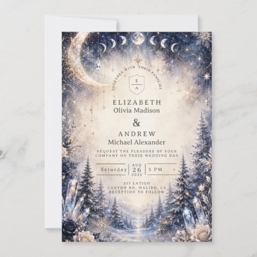 Zeitloser himmlischer Winterhochzeit Einladung (Vorderseite)