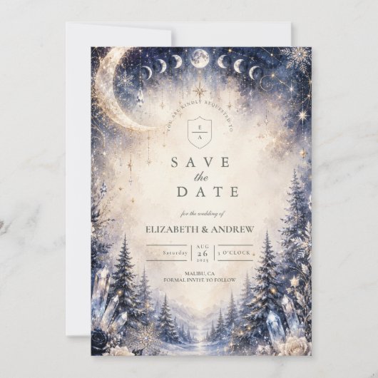 Zeitloser himmlischer Winterhochzeit Save The Date (Vorderseite)