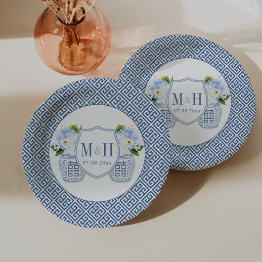 Zeitloser Ingwertopf-Monogramm-Hochzeitsdusche-Par Pappteller