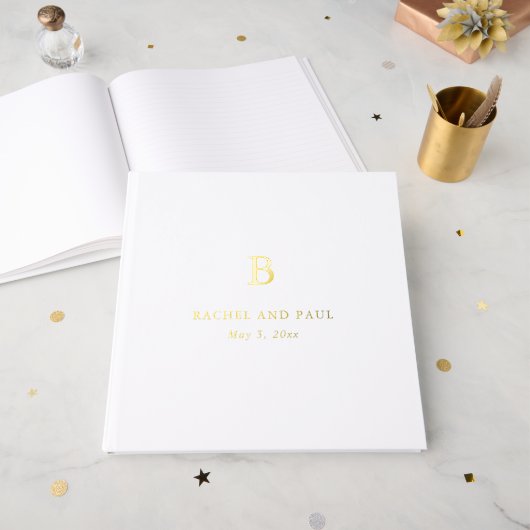 Zeitloser Klassiker Formale Monogramm-Hochzeit Gästebuch (Vorderseite Offen)