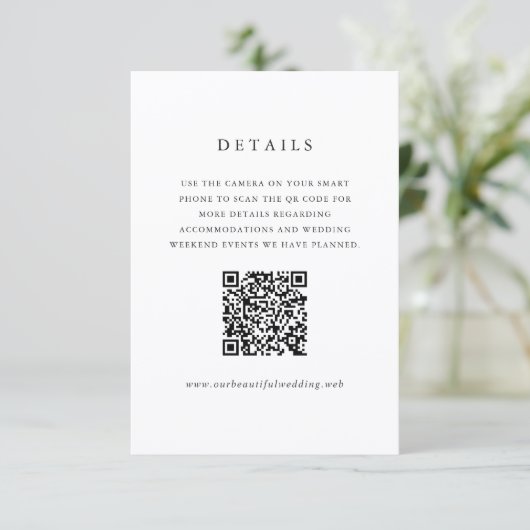 Zeitloser Klassiker QR-Code formelle Hochzeit Begleitkarte (Stehend Vorderseite)