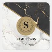 Zeitloser Marmor Mit Monogramm Quadratischer Aufkleber (Vorderseite)