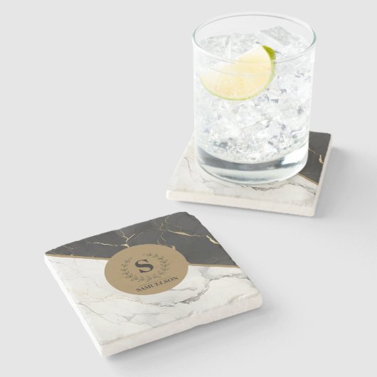 Zeitloser Mit Monogramm Stone-Untersetzer aus Marm Steinuntersetzer (Seitenansicht)