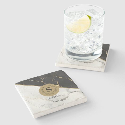 Zeitloser Mit Monogramm Stone-Untersetzer aus Marm Steinuntersetzer (Seitenansicht)