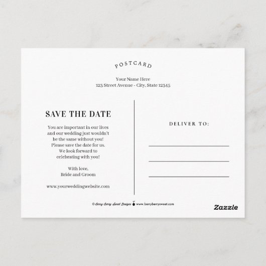 Zeitloser Modus Hochzeitsszenierung Speichern der Postkarte (Rückseite)