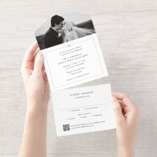 Zeitloser Monogramm-QR-Code Moderne Hochzeit All-in-One-Einladung