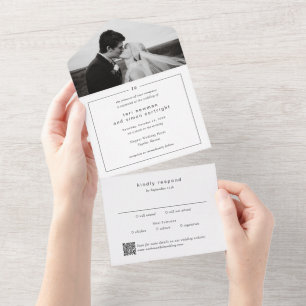 Zeitloser Monogramm-QR-Code Moderne Hochzeit All In One Einladung